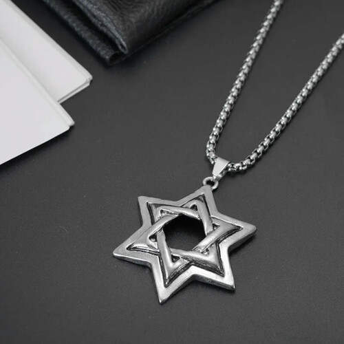 Μεγάλο ανδρικό κολιέ μενταγιόν Jewish6Point από ανοξείδωτο ατσάλι με το αστέρι του 2