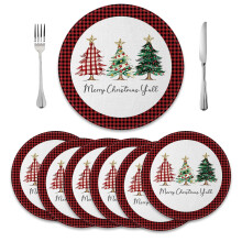 Christmas Round Placemats Set of 6 Winter Xmas Tree Table Mat 14 inch for Kitchen Dining Table Decoration