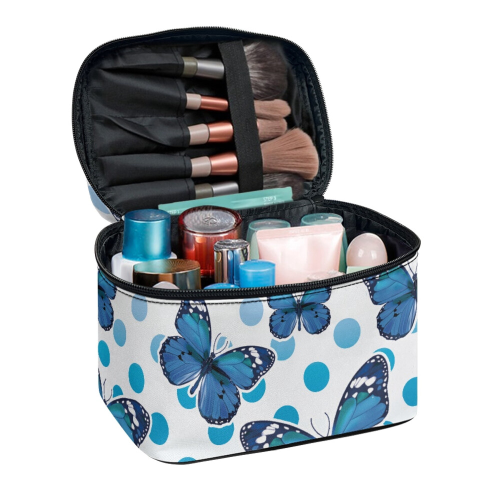 Multifunctional 8.86 x 6.5 x 5.9 Inches Handy Portable Travel Cosmetic Case Organizer Brush Protectors Large Make Up Bag Butterfly Spot Pattern