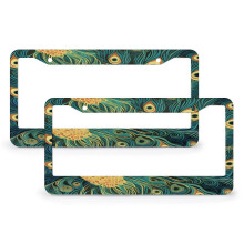 Vintage Peacock License Plate Cover 2-Pack, Aluminum Metal Frame, Compatible with US Standard Plates