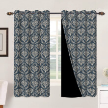 Mizhona Blue Blackout Curtains for Bedroom, Bohemia Floral Printed Room Darkening Curtains Set of 2,42"x63"