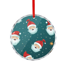 Santa Crystal Glass Ornament Aqua Blue Vintage Round