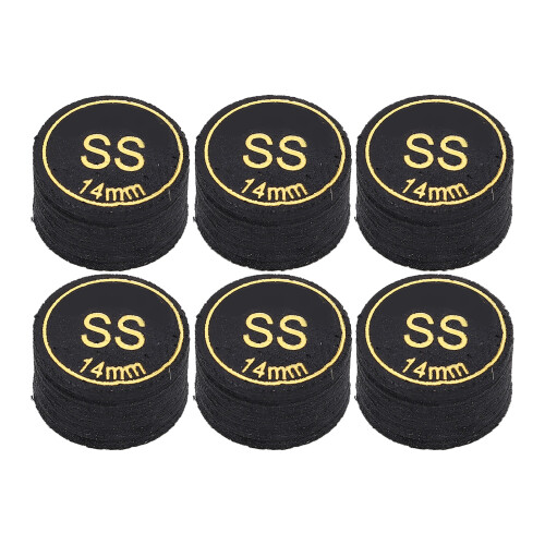 6pcs Black PU Pool Cue Tips 14mm Multi-Layer Replacement Billiard 2