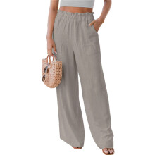 Pantaloni estivi a gamba larga da donna, casual, vestibilità ampia, svasati, movimento fluido, vita elasticizzata arricciata, tessuto elasticizzato,