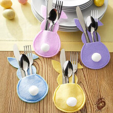 4Pcs Creative Cutlery Holder Bags, Vivid Color & Wear-Resistant, Adorable Texture, Easter Table Decor – Compatible with Standard Utensils