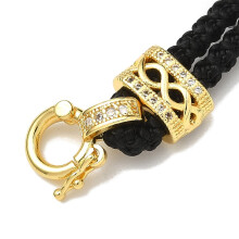 10pcs Nylon Cord Necklaces w/ Brass Micro Pave CZ Rectangle Clasps, Lead & Cadmium Free, Golden, 13.98x0.12" (35.5x0.3cm), Rect: 6x10x6mm