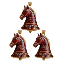 3 Pcs Handmade Horse Bell Ornament, Resin 3D Red Horses Hanging Decor for Christmas Tree, New Year Gift for Horse-Lovers