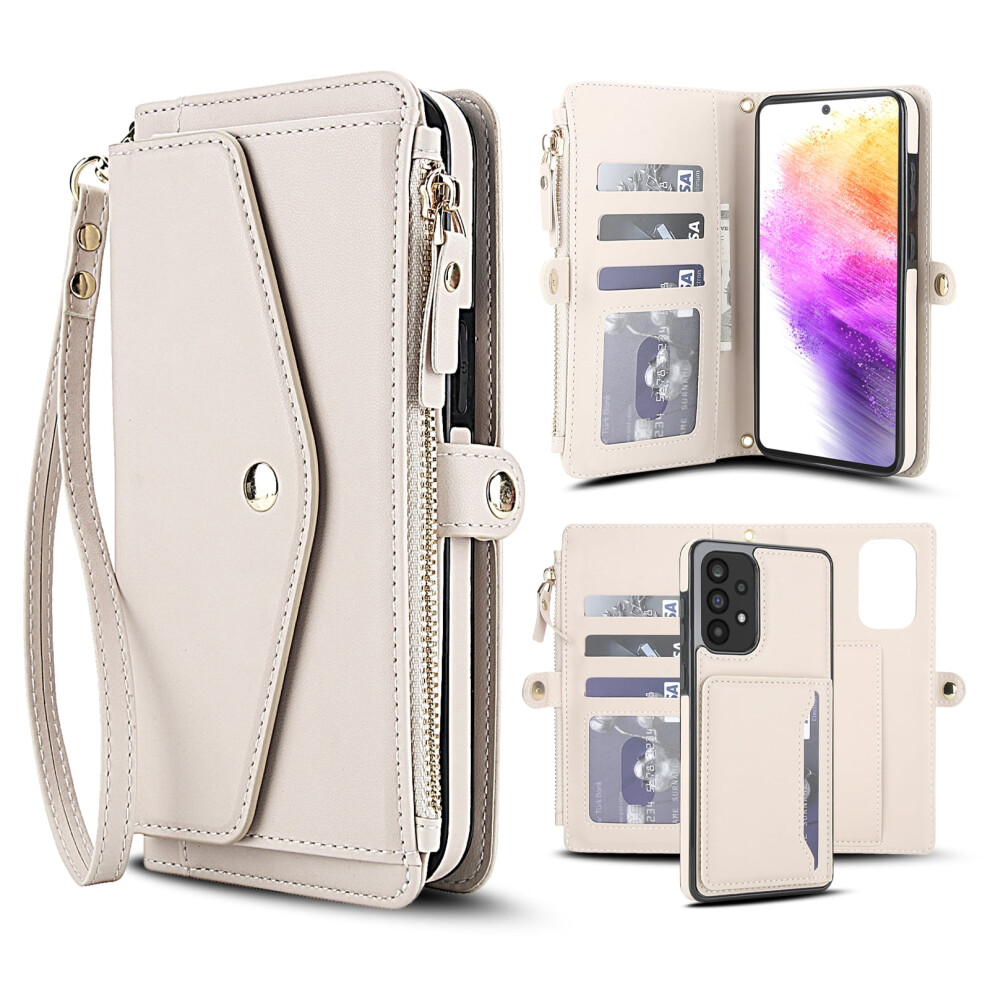 Detachable Magnetic Leather Wallet Case For Samsung Galaxy A54 5G, Magsafe-Compatible, Shockproof, With Card Slots, Wrist/Shoulder Strap, White 9193271258964