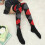 Women's Thigh-High Socks Vintage Argyle Pattern Red 4