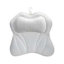 4D Mesh Bath Pillow with 6 Suction Cups, Butterfly Shape, 16.5"x16.9"x2.4", Head/Neck/Back Support, White