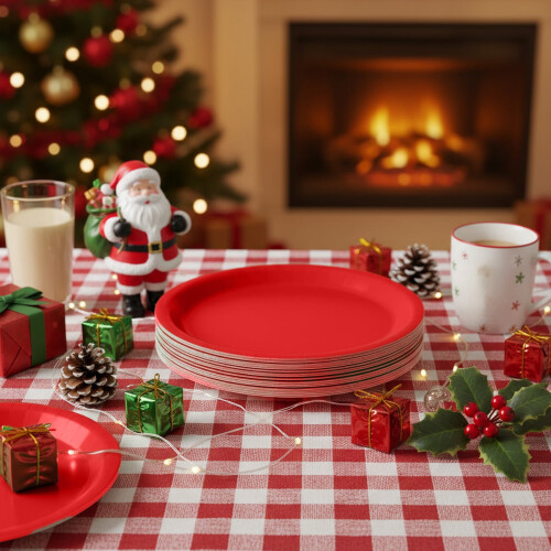 Christmas paper plates red green festive tableware 50 pcs 1