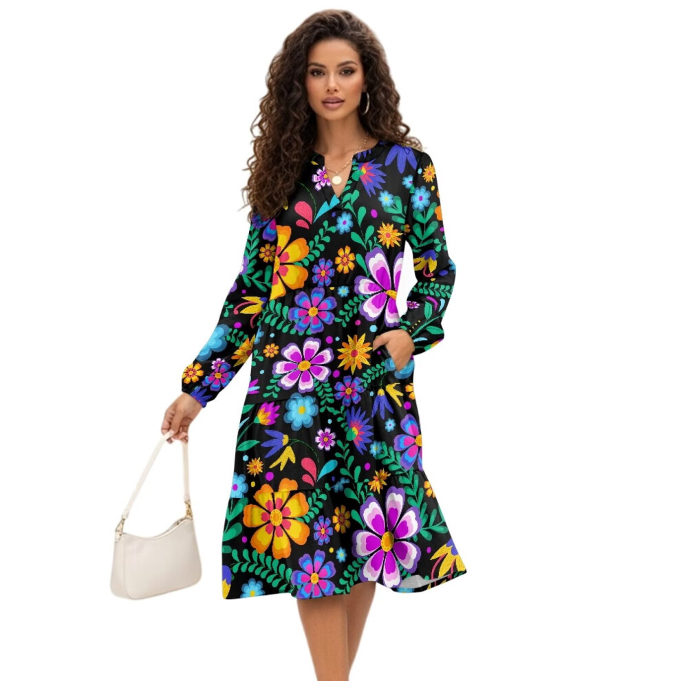 Women's Midi Dress Elegant Long Sleeve Flowy Loose Fit Xl 9362892845079