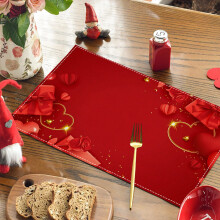 Valentijnsdag placemat 45 x 30 cm met hartjesprint voor de eettafel, romantische avonden en feestjes, voor Valentijnsdagvieringen.