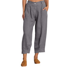 Women's Wide Leg Linen Palazzo Pants with Pockets, Elastic Waist & Side Buttons, Gray, M-3XL