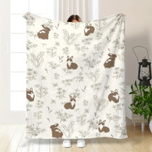 Cozy Flannel Fleece Throw Blanket with Bunny Print - Soft Lightweight Warm Plush Blanket for Sofa Bed Travel, All Seasons Polyester Fabric
