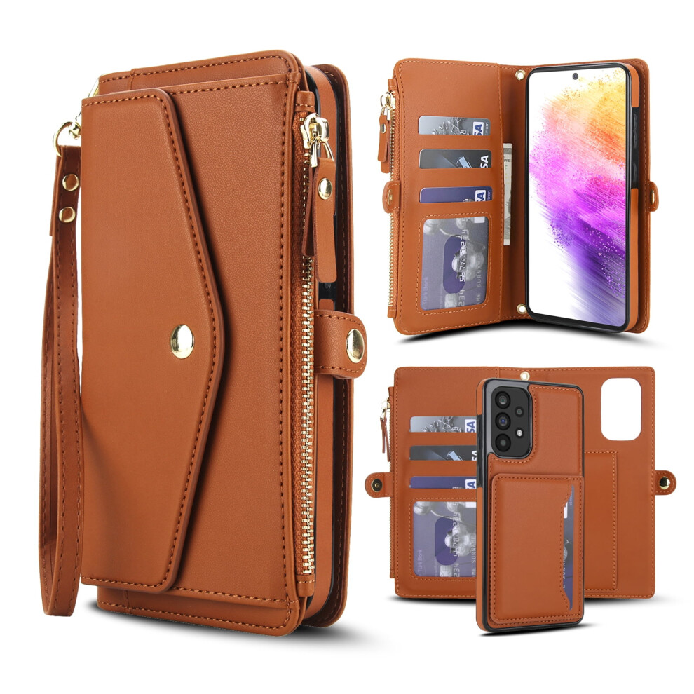 Detachable Magnetic Leather Wallet Case For Samsung Galaxy A54 5G, Magsafe-Compatible, Shockproof, With Wrist/Shoulder Strap, Brown 9193271254355