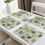 Set of 4 Woven Polyester Placemats, Leaf Print, Machine Washable, Rectangular Table Mats for Dining Decoration 1