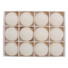 Beige Flocked Velvet Christmas Ball Ornaments 2.4 Inch 12