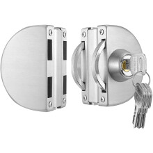 Glass Door Lock with Stainless Steel Double Bolts, Swing Push Design, 5 Keys, Compatible with 0.315–0.47" Thick Glass