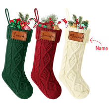 Personalized Christmas Stockings with Names, 18” Knitted Xmas Stocking w/ Leather Nameplate – Compatible with Fireplace