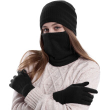 Warm Winter Knitted Wool Plus Velvet Padded Gloves Hats And Scarves