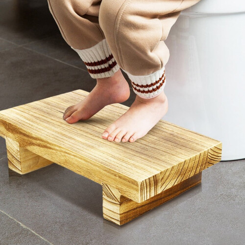 Khaki Wood Foot Stool Stable Design Comfortable Home Footrest 1