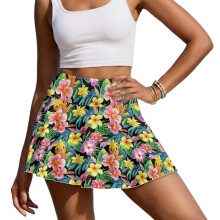 Hawaiianske blomstergolfshorts med lommer, afslappet og alsidig tennisgolfnederdel til kvinder med shorts under, strækbart udflugtstøj til træning
