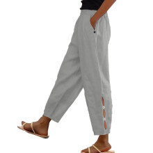 Women's Summer Linen Gauze Pants – Wide Leg, Elastic Waist, Pull-On Joggers, Compatible with Beach & Lounge Wear, Gray S-3XL