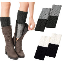 2 Pairs Winter Boot Cuffs for Women, Crochet Knitted Leg Warmers, Boot Toppers, Compatible with Boots (2-Color Stitching)