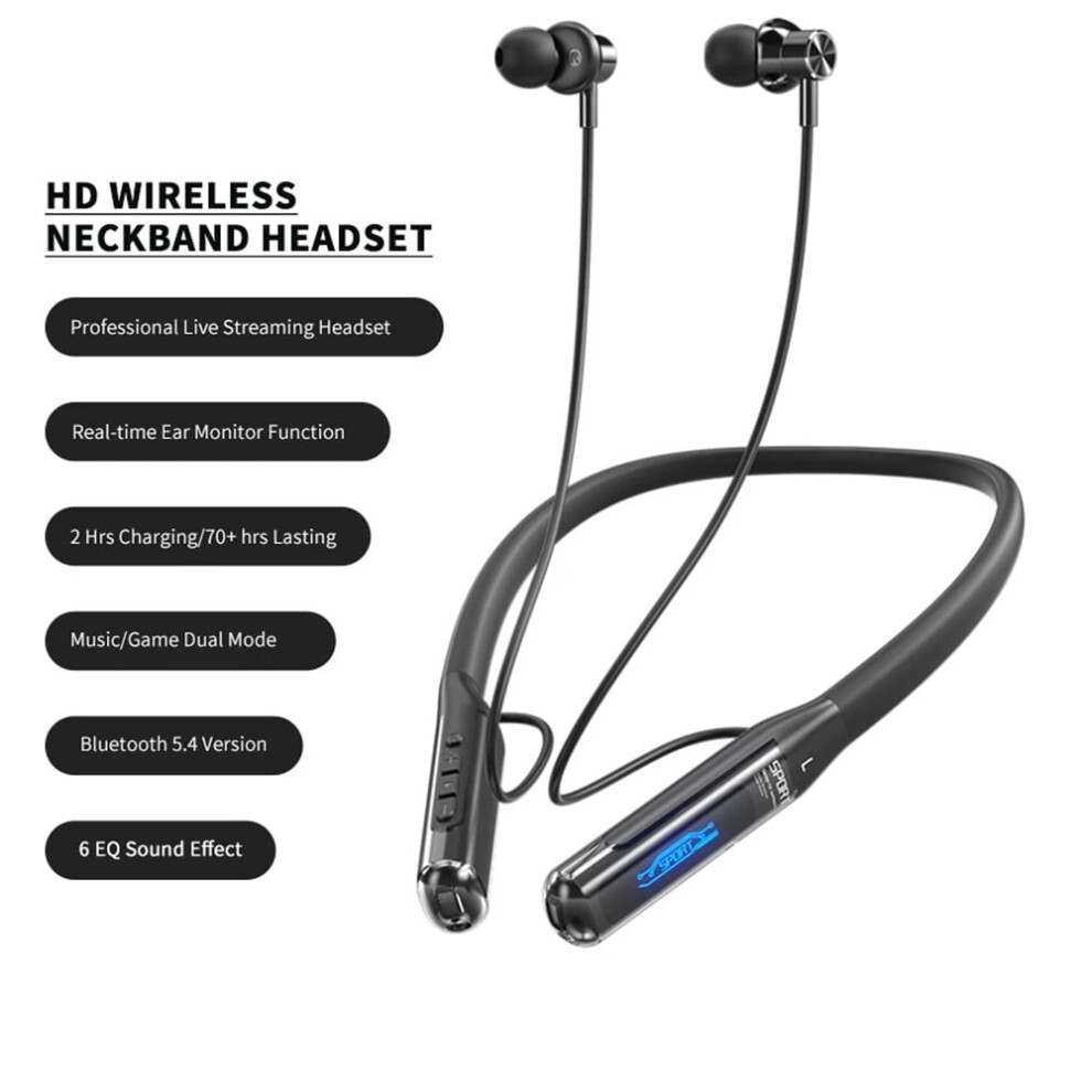 Wireless Neckband Headphones W/ Enc, 80H Playtime, Ipx7, Bt 5.3, Dual Mode, Magnetic, Compatible With Iphone/Android/Pc 9327961902282