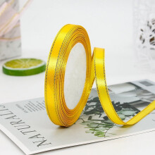 Yellow Satin Ribbon with Gold Edge, 3/8” Polyester, 25 Yards – for Gift Wrapping, Wedding, Bows, Bouquet & Crafts