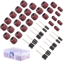 HEMOTON Brown Synthetic Sanding Bands with Drum Mandrels for Rotary Tools 252 Pieces Kit Fits Standard Size