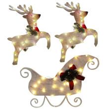 Ensemble de 3 rennes de Noël lumineux d'extérieur — Rudolph, le traîneau du Père Noël et plus encore, pré-illuminés, compatibles avec les
