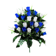 Sympathy Cemetery Flowers Silks Bouquet with Red Lilies, White Daisies & Red Roses (1 Piece)