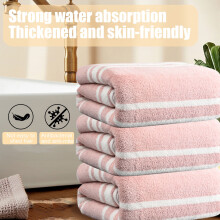 Towel Set – 3-Piece Pink Coral Fleece Stripe Towels, Soft and Absorbent, Household Use
