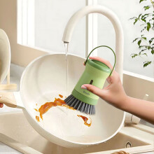 Kitchen Liquid Washing Pot Brush, Press-Type Dormitory Cleaning Brush, Refillable & Compact, Sturdy Bristles, Easy Dispense – Compatible with