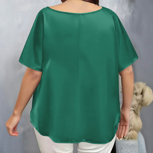 Women's Plus Size Solid Blouse Round Neck Short Sleeve 1