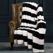 Ntbay Soft Flannel Throw Blanket Queen Size, Warm Lightweight Bed Blanket with Black and White Striped Printed, 90" x 90"
