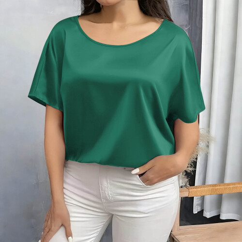 Women's Plus Size Solid Blouse Round Neck Short Sleeve 2