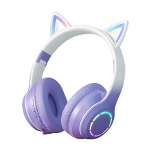 Wearable Bluetooth Earphones w/ LED Glow, Bluetooth 5.1, 10-20H Play, Wireless/Wired, Cute Animal Ears for Kids