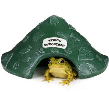 Resin Toad House for Garden/Aquarium, Green Reptile Hide Cave with Welcome Sign, 8.1x7.3x5.1", Compatible with Toads, Turtles