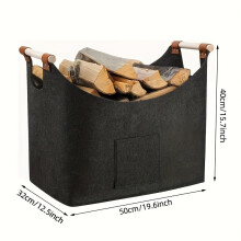 1pc Extra Large Foldable Felt Firewood Basket, Heavy Duty with Reinforced Handles - Multi-use Storage - Dark Grey