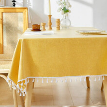 Nappe en coton et lin lavable, anti-poussière, à franges, rectangulaire (140 x 220 cm), jaune – pour la cuisine, la salle à manger et la