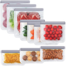 10-Pack Dishwasher-Safe Silicone Reusable Bags (3 Gallon, 3 Snack, 4 Sandwich), Leakproof, BPA-Free, Compatible with Food Storage, Marinating,