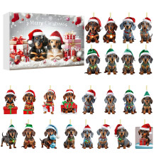 Calendrier de l'Avent Teckel 2025 – Coffret de 24 décorations de Noël, pendentif pour sapin, cadeau de collection (compatible avec les