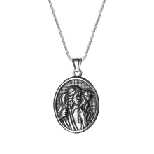 Jesus Shepherd Necklace, Oval Religious Medal Medallion Stainless Steel for Men Women Retro Religious Christian Pray Amulet Pendant Jewelry Gift