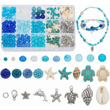 Ocean Theme DIY Synthetic Turquoise & Natural Cowrie Shell Bracelets Making Kits Mixed color 4~25.5x4~15x1~9mm Hole: 1~4mm