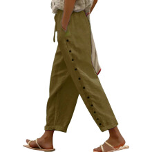 Women's Cotton-Linen Wide Leg Pants Khaki L