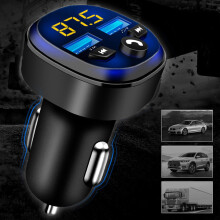 Car Adapter with USB QC3.0 Fast Charging, LED Display, Bluetooth 5.0 Hands-Free, FM, MP3 Playback, Aluminum Alloy, Wide Voltage Input
