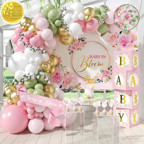 Babyshowerpynt til piger - lyserød salviegrøn ballon